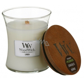 WoodWick Linen - Čistý len vonná svíčka s dřevěným knotem a víčkem sklo střední 275 g