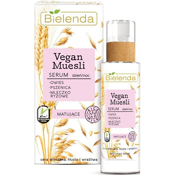 Bielenda Vegan Muesli Pšenice + Oves + Rýžové mléko matující pleťové sérum denní/noční 30 ml