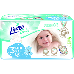 Linteo Baby Premium Midi dětské pleny 5 až 9 kg, 54 ks