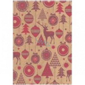 Ditipo Dárkový balicí papír 70 x 200 cm Vánoční KRAFT Červené ozdoby, jelen