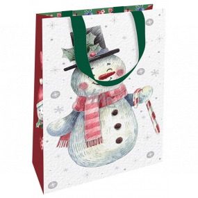 Nekupto Dárková papírová taška s ražbou 17,5 x 11 x 8 cm Vánoční sněhulák