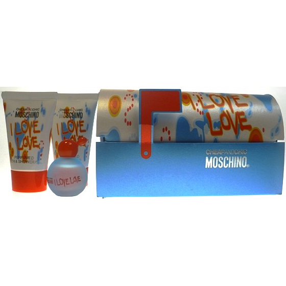 Moschino I Love Love toaletní voda 4,9 ml + tělové mléko 25 ml + sprchový gel 25 ml, dárková sada