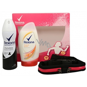Rexona Motionsense Invisible Black + White antiperspirant deodorant sprej pro ženy 150 ml + Tropical Power sprchový gel 250 ml + sportovní pouzdro na běhání, kosmetická sada