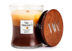 WoodWick Trilogy Cafe Sweets - Sladkosti ke kávě vonná svíčka s dřevěným knotem a víčkem sklo střední 275 g