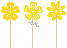 Kytička filcová žlutá zápich 6 cm + špejle, různé motivy