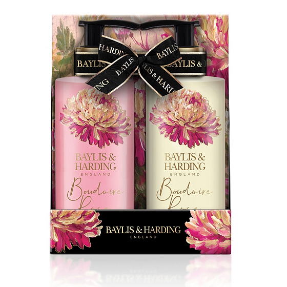 Baylis & Harding Tajemná růže tekuté mýdlo dávkovač 300 ml + mléko na ruce a tělo 300 ml, kosmetická sada pro ženy