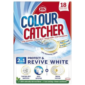 K2r Colour Catcher Stop obarvení prací ubrousky pro bílé prádlo a oživení bílé 18 kusů