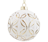 Baňky skleněné bílé se zlatými ornamenty 8 cm 4 kusy