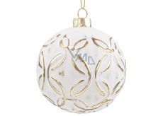 Baňky skleněné bílé se zlatými ornamenty 8 cm 4 kusy