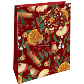 Nekupto Dárková papírová taška 14 x 11 x 6,5 cm Vánoční skořice, pomeranč, jablíčko