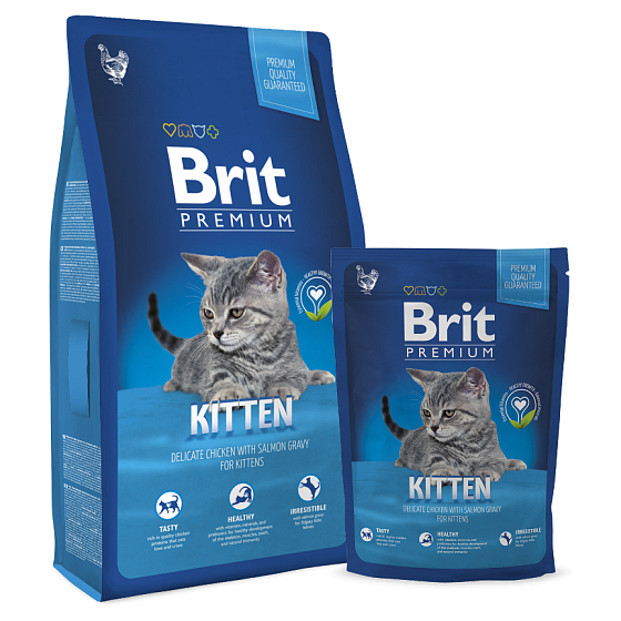 Brit Premium Kuře + losos s omáčkou pro koťata a březí a kojící kočky 8 kg Kompletní krmivo