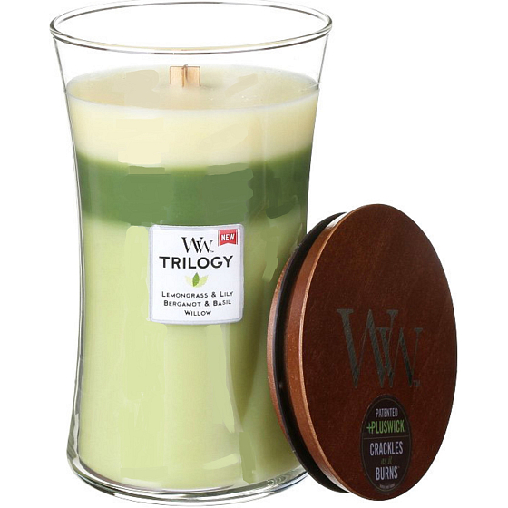 WoodWick Trilogy Garden Oasis - Zahradní oáza vonná svíčka s dřevěným knotem a víčkem sklo velká 609,5 g