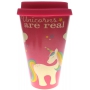 Cozy Time Bamboo Eco Unicorns Are Real bambusový ekologický termohrnek + silikonové víčko růžový s jednorožcem 400 ml