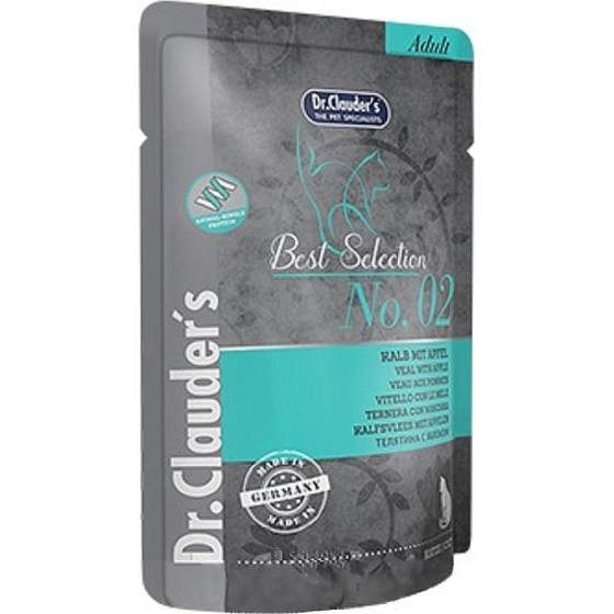 Dr. Clauders Best Selection No. 2 Telecí maso s jablkem kompletní krmivo s kousky masa pro kočky kapsička 85 g