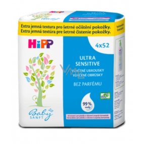 HiPP Babysanft Ultra Sensitive čisticí vlhčené ubrousky bez parfému 4 x 52 kusů