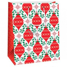 Ditipo Dárková papírová taška 26,4 x 13,6 x 32,7 cm bílá červené ozdoby AB
