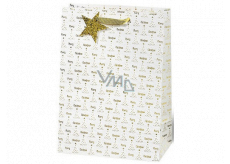 BSB Luxusní dárková papírová taška 36 x 26 x 14 cm Vánoční se zlatými stromečky VDT 446 A4
