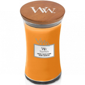WoodWick Caramel Toasted Sesame - Sezamové sušenky s karamelem vonná svíčka s dřevěným knotem a víčkem sklo velká 609 g