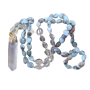 108 Mala Larimar náhrdelník meditační šperk, přírodní kámen surový křišťál, nuget 6 - 9 mm, přívěsek 8 - 15 x 45 - 70 mm
