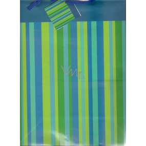 Nekupto Dárková papírová taška 32,5 x 26 x 13 cm Zelenomodrá pruhovaná 1 kus 322 40