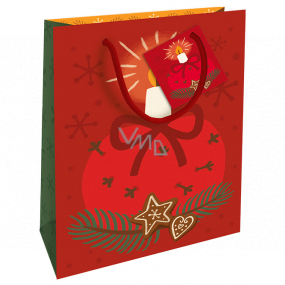 Nekupto Dárková papírová taška 23 x 18 x 10 cm Vánoční červená se svíčkou WBM 1932 30
