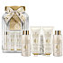 Grace Cole Warm Vanilla & Sweet Almond tělový krém 50 ml + krém na ruce a nehty 50 ml + pěna do koupele 100 ml + mycí gel 100 ml + mycí houba + skleněná nádoba, kosmetická sada pro ženy