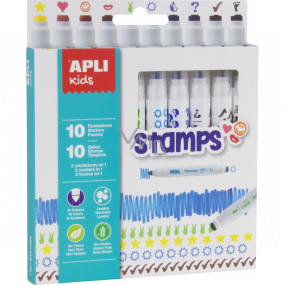 Apli Kids Stamps oboustranné fixy s razítkem mix barev 10 kusů