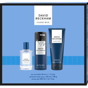 David Beckham Classic Blue toaletní voda pro muže 50 ml + sprchový gel 200 ml + deodorant sprej 150 ml, dárková sada pro muže