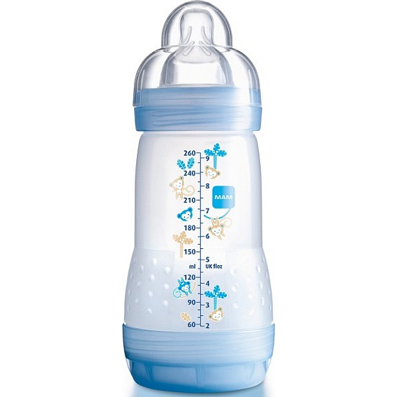 Mam Anti-Colic antikoliková láhev na krmení, silikonová jemná savička různé barvy 2+ měsíců 260 ml
