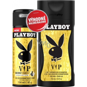 Playboy Vip Skin Touch for Him deodorant sprej pro muže 150 ml + 2v1 sprchový gel a šampon 250 ml, duopack