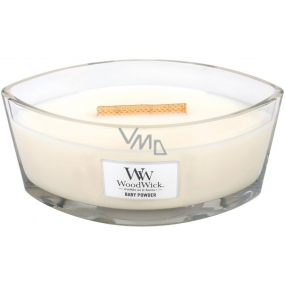 WoodWick Baby Powder - Dětský pudr vonná svíčka s dřevěným širokým knotem a víčkem sklo loď 453 g