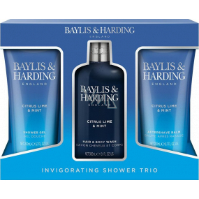 Baylis & Harding Men Citrusová Limetka a Máta mycí gel na tělo a vlasy 300 ml + sprchový gel 200 ml + balzám po holení 200 ml, kosmetická sada pro muže