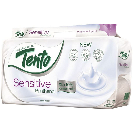 Tento Sensitive Panthenol parfémovaný toaletní papír 3vrstvý 8 rolí