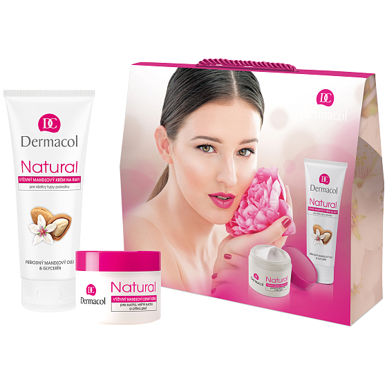 Dermacol Natural výživný mandlový denní krém 50 ml + výživný mandlový krém na ruce a nehty 100 ml, kosmetická sada