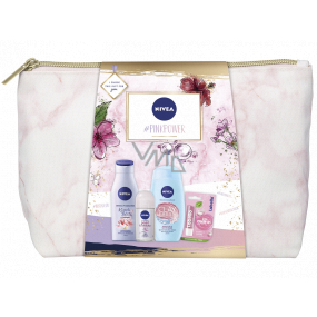 Nivea Pink Power tělové mléko 200 ml + sprchový gel 250 ml + antiperspirant deodorant roll-on 50 ml + Labello balzám na rty 4,8 g + etue, kosmetická sada pro ženy