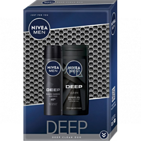 Nivea Men Deep Clean sprchový gel 250 ml + Deep Black Carbon antiperspirant sprej 150 ml, kosmetická sada pro muže