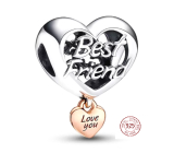 Charm Sterlingové stříbro 925 Srdce a nápis Miluji tě nejlepší příteli - Love you Best friend, korálek na náramek přátelství