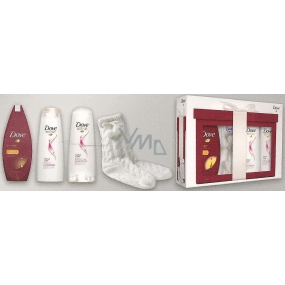 Dove Pro Age vyživující sprchový gel 250 ml + Colour Care šampon 250 ml + Colour Care kondicionér 250 ml + ponožky, kosmetická sada
