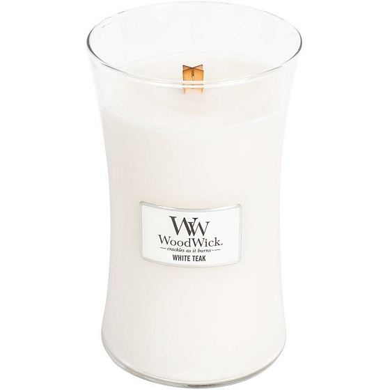 WoodWick White Teak - Bílý teak vonná svíčka s dřevěným knotem a víčkem sklo velká 609,5 g