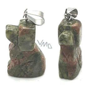 Unakit Pes přívěsek přírodní kámen, ručně broušená figurka 1,8 x 2,5 x 8 mm, kámen osobního růstu a vizí