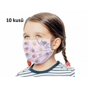 Rouška 3 vrstvá ochranná zdravotní netkaná jednorázová, nízký dýchací odpor pro děti 10 kusů růžová potisk tlapka