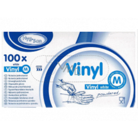 Wimex Rukavice hygienické jednorázové vinylové pudrované bílé, velikost M, box 100 kusů