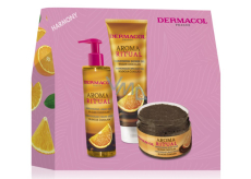 Dermacol Aroma Ritual Belgická čokoláda harmonizující tekuté mýdlo 250 ml + Belgická čokoláda harmonizující sprchový gel 250 ml + Belgická čokoláda harmonizující tělový peeling 200 g, kosmetická sada pro ženy