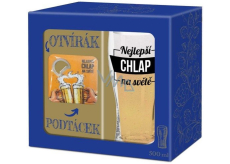 Albi Nejlepší chlap na světě půllitr 500 ml + podtácek a otvírák 2v1, dárková sada