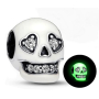 Charm Sterlingové stříbro 925 Lebka zářící ve tmě, luminozní korálek na náramek Halloween