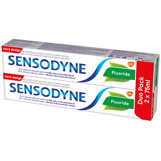 Sensodyne Fluoride s obsahem nitrátu draselného zubní pasta snižuje citlivost zubů a obnažených krčků 2 x 75 ml, duopack