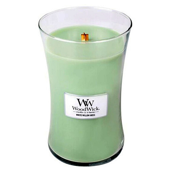 WoodWick White Willow Moss - Vrba a Mech vonná svíčka s dřevěným knotem a víčkem sklo velká 609,5 g