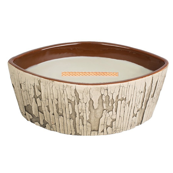 WoodWick Fireside - Oheň v krbu vonná svíčka s dřevěným širokým knotem a víčkem loď 453 g