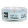 WoodWick Sea Salt & Cotton - Mořská sůl a bavlna vonná svíčka s dřevěným knotem petite 31 g