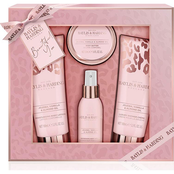 Baylis & Harding Jojoba, Vanilka a Mandlový olej sprchový krém 100 ml + tělové mléko 100 ml + tělový sprej 50 ml + tělové máslo 50 ml, kosmetická sada
